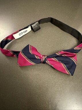 Men's Pink & Navy Striped Pre-Tied Bow Tie Silk